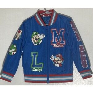 Super Mario Here We Go Kids Bomber Jacket Blue Size 8/10 Nintendo 2022 *No Tags